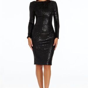 NWOT Dress the Population Emory Black Sequin Long Sleeve Dress